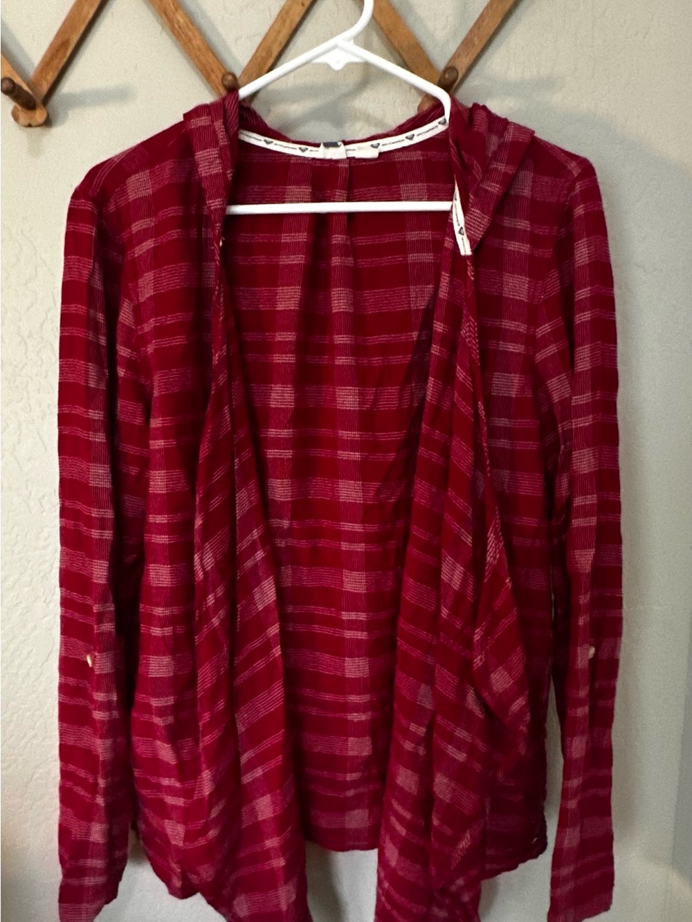 Roxy Red and Cream Knit Hooded Cardigan